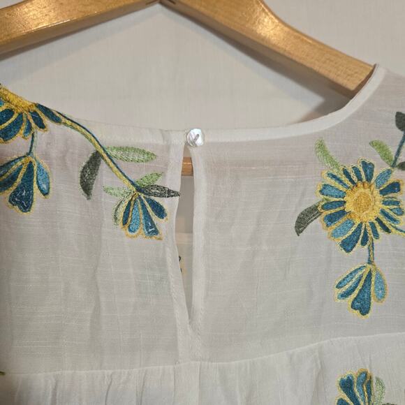 Anthropologie Fig and Flower Embroidered Boho Blouse 2X Summer Bell Sleeves Top - Picture 9 of 9